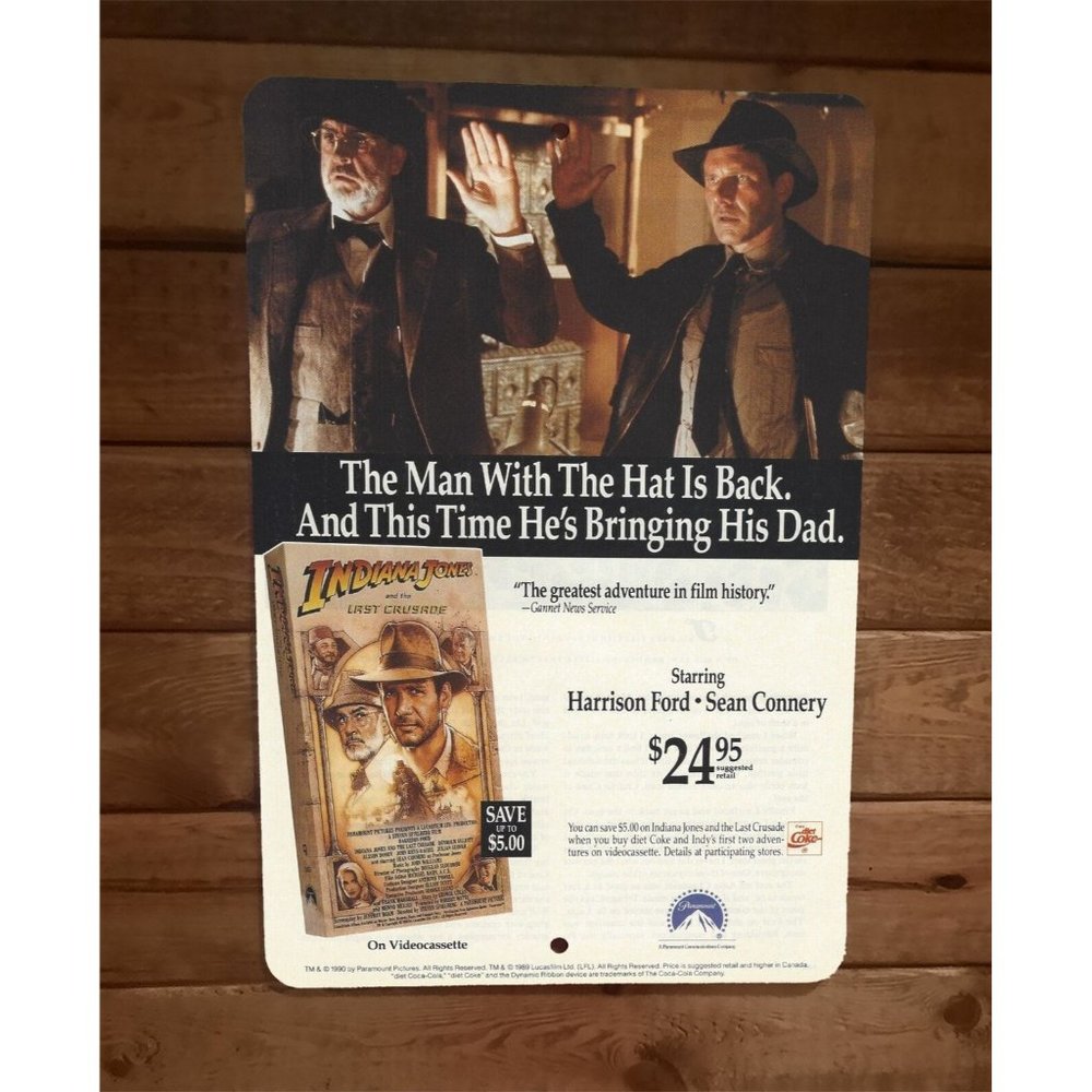 Indiana Jones Last Crusade VHS ad 8x12 Metal Wall Sign Poster